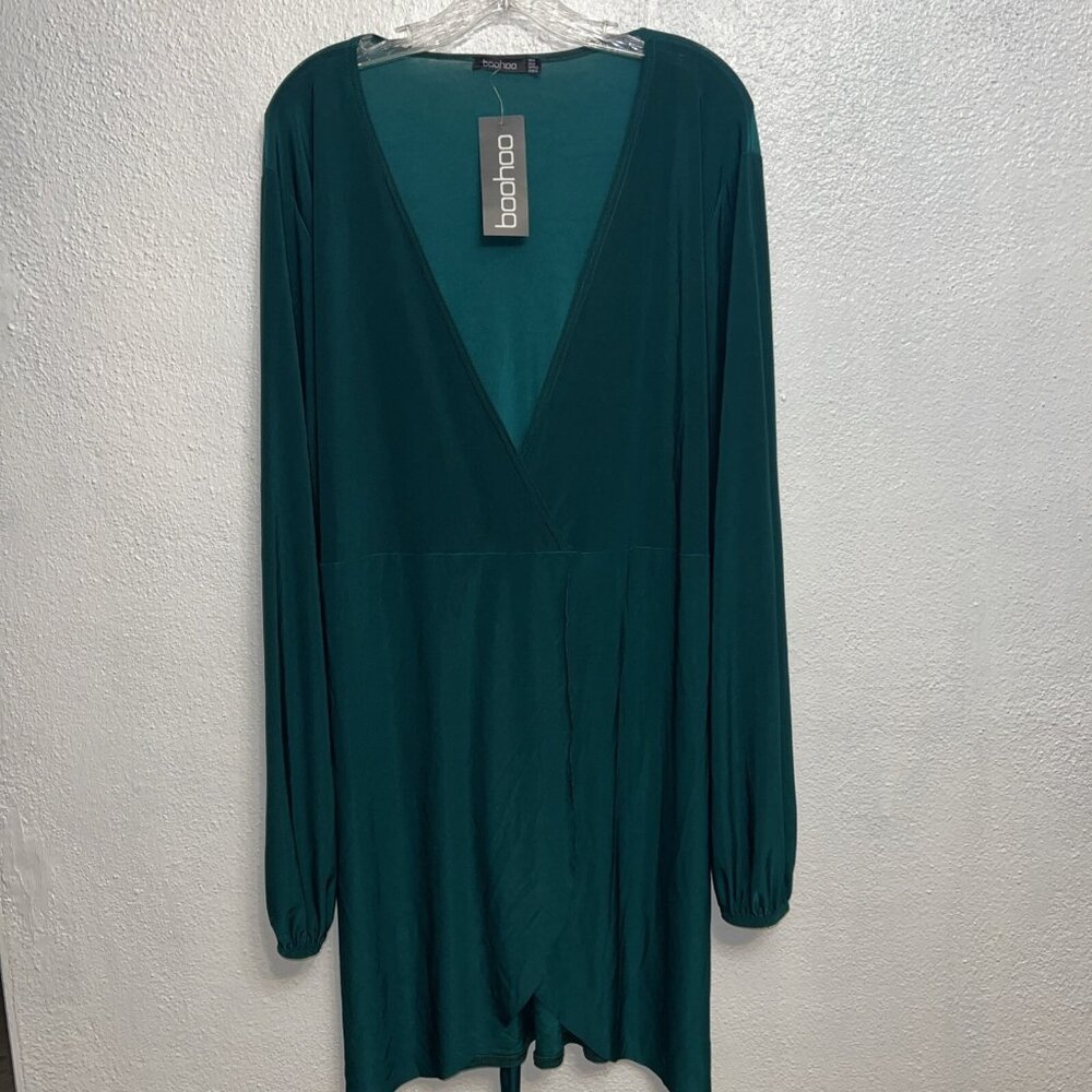 Boohoo Disco‎ Slinky Belted Wrap Dress Emerald size 20 NWT